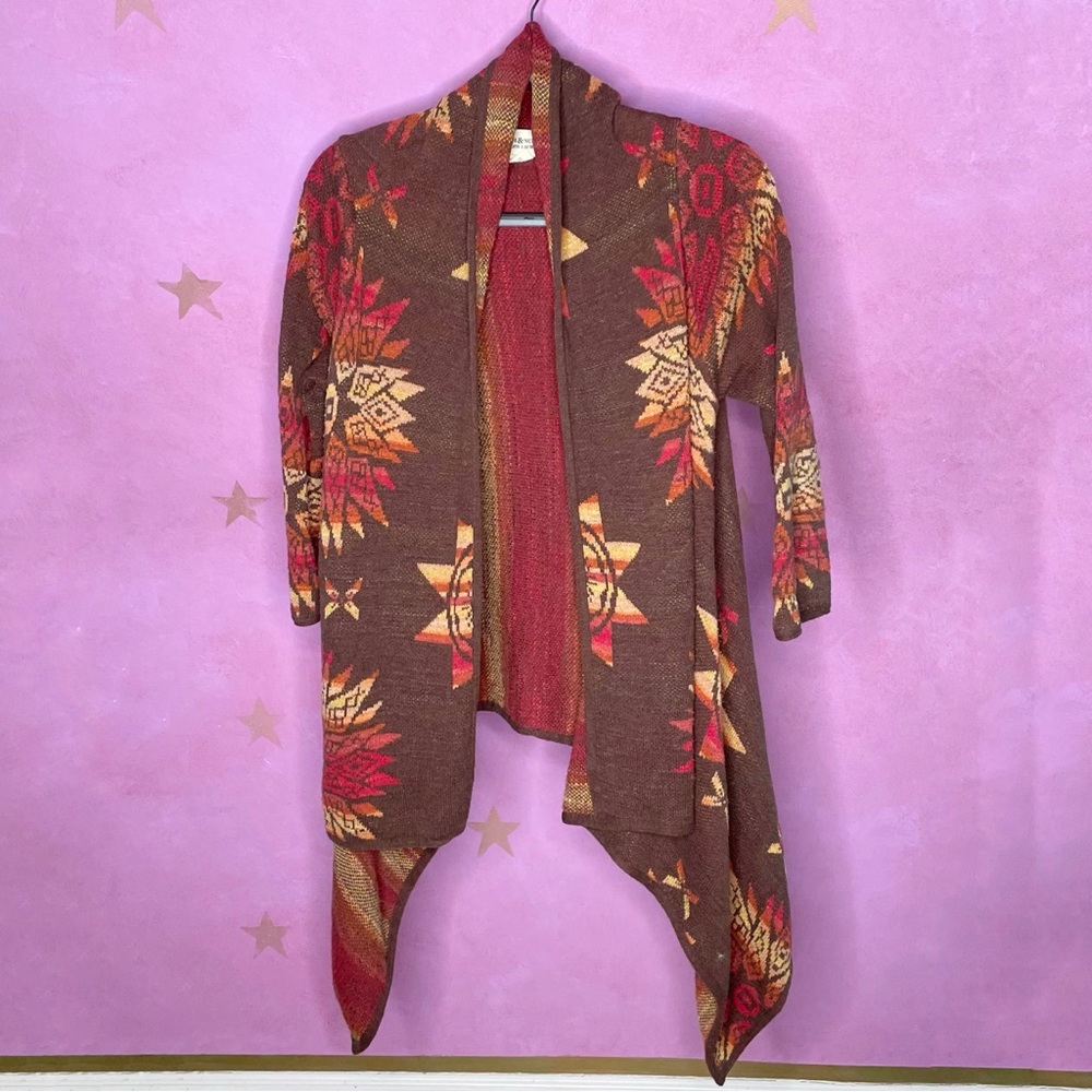 Ralph Lauren Denim Supply Tribal Aztec Western Print Drape Open Duster Cardigan